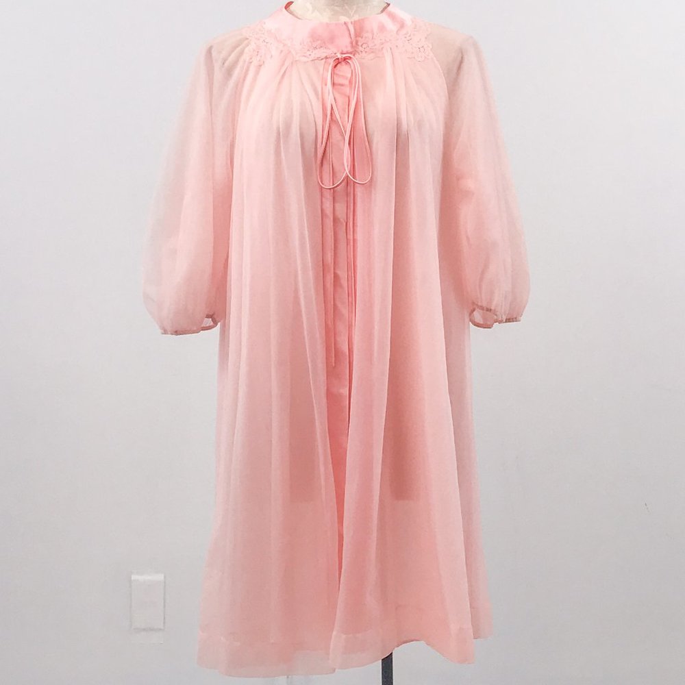 Vintage 50s Barbie Chiffon Housedress Robe Gown Pink
